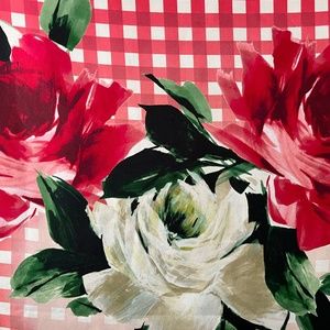 Talbot's Oprah Magazine Silk Scarf Pink Gingham Roses Wearable Art Square NEW